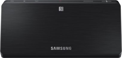 Samsung WAM 270 LinkMate netværksaudioafspiller, sort, set forfra, med vandret rektangulært format og sølvfarvet Samsung-logo