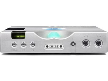 Convertor audio DAC Chord Electronics Hugo TT2 argintiu, față frontală, vedere din față, cu ecran, butoane și conectori