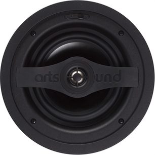 Głośnik sufitowy ArtSound SMART IN SINGLE, widok z przodu, okrągły, czarny, centralny tweeter, 2 widoczne śruby