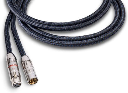 Clarus Aqua XLR 2m analog audio cable with black and blue braided sleeve, silver metal male and female connectors