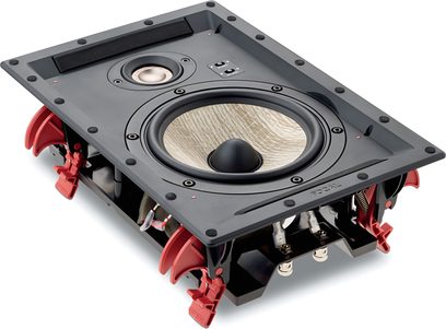 Focal 300 IW6 indbygningshøjttaler, sort firkantet chassis, runde højttalere, metallisk beskyttelsesgitter