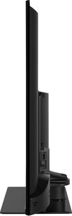 Panasonic TX-43LX670E-fladskærms-tv, set fra siden, flad skærm, smalle kanter, rektangulær fod, mat sort finish