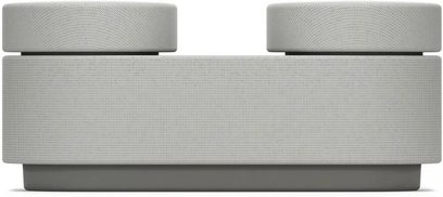 Trådløs tilsluttet højttaler Sony HT-AX7, set forfra, rektangulær form, to cylindre på toppen, grå finish