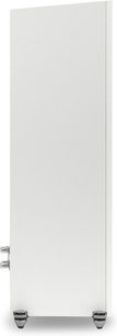 Altavoz de columna MartinLogan Motion F10 blanco mate visto de lado, superficie lisa, dos conectores metálicos visibles en la parte trasera, cuatro patas negras