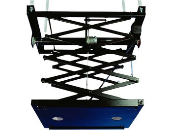 Support pour vidéoprojecteur Oray Mini Pantographe 30 à ciseaux noir avec plateau bleu vue de dessous