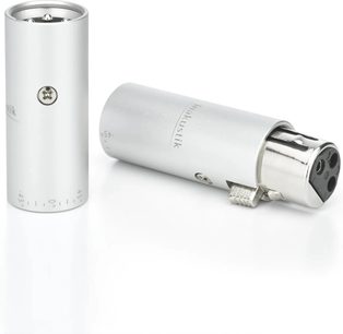 Analogowy kabel audio XLR Inakustik NF-2405 AIR 1,5 m, cylindryczne metalowe złącza w kolorze srebrnym, 3 widoczne piny, widok pod kątem