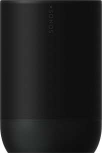 Портативна Bluetooth-колонка Sonos Move 2 чорного кольору, вигляд спереду, циліндричний корпус із великою перфорованою металевою решіткою