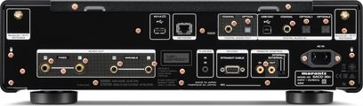 Marantz SACD 30n CD-spiller i sølv, gull og svart, frontbilde, tilkoblinger på baksiden, knapper og display på forsiden