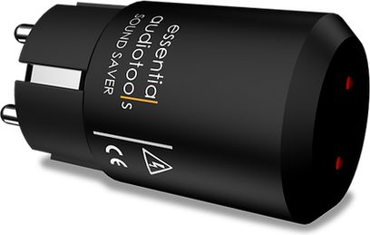 EAT Essential Audio Tools Sound Saver strømforsyningskabel, sort, cylindrisk, med stik i enderne, set ovenfra