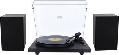 Enova HIFI Vision 2 SET sort pladespiller, to højttalere, gennemsigtig støvlåg, tonarm med pickup