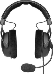 Gaming slušalke Beyerdynamic MMX 330 PRO, pogled od spredaj, črne blazinice, oblazinjen naglavni trak, prilagodljiv mikrofon