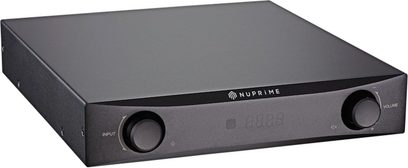 Nuprime DAC-9SE sort audio-DAC-konverter, frontvisning, rektangulært mat sort kabinet, 2 drejeknopper, digital display
