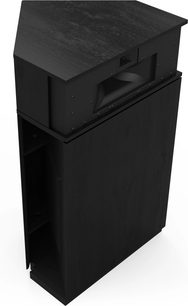 Klipsch Khorn AK7 Black Ash gulvhøjttaler med sort finish set fra en vinkel med træstruktur og synlige detaljer