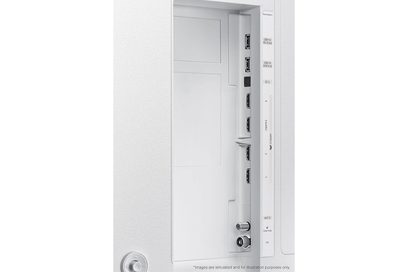 Samsung The Serif QE65LS01BA 2022 hvid TV, set fra siden, HDMI- og USB-porte på højre side