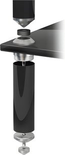 Hi-Fi nábytek Norstone Design Stäbbl HIFI černý, skleněná police, černá válcová noha, stříbrná kulatá základna