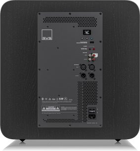 SB17-Ultra R|Evolution subwoofer, bagside, sort tilslutningspanel, 2 RCA-indgange, 2 XLR-indgange, afbryder