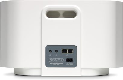 Altavoz inalámbrico conectado Sonos PLAY:5 blanco, vista frontal, con botones de control y puertos de conexión