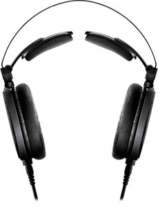 Sluchátka Audio Technica ATH-R70x černá, otevřená konstrukce, polstrovaný oblouk, oválné náušníky, pohled zepředu na bílém pozadí