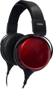 Casque hi-fi Fostex TH910 circum-aural noir avec grands coques fermées rouges brillantes vue trois quarts