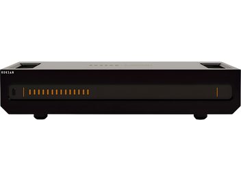 Amplificator de putere hi-fi Roksan Caspian 4G negru, cu panou frontal minimalist și bară de LED-uri indicatoare portocalii