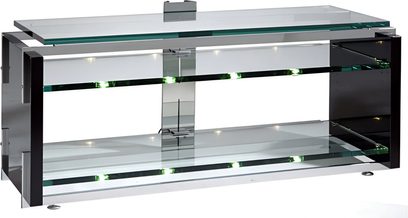 Charisma 7 Schroers & Schroers audio-videomøbel, struktur i krombelagt metal, glashylder, grøn LED-belysning, rent moderne design