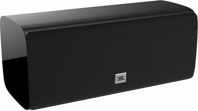 Centrální reproduktor JBL Studio 625C dark walnut, pohled zepředu, podlouhlý obdélníkový tvar, černá barva