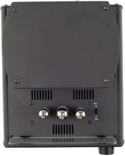 Preamplificador de auriculares Auris Audio Minuet negro, vista trasera con tres válvulas, rejillas de ventilación y selector EI95 PL95