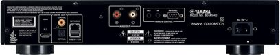 Yamaha BD-A1040 sort 4K Blu-ray-afspiller, set forfra, audio/video-stik på bagsiden, display og knapper på forsiden