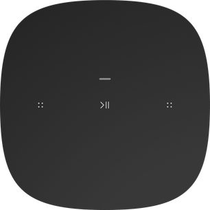 Trådløs, tilsluttet Sonos One SL højttaler i sort, set ovenfra, cylindrisk form, mat sort overflade med knapper og logo