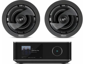 Coppia di diffusori da incasso neri Elipson Architect con amplificatore di rete nero con schermo tattile