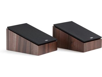 Paire d’enceintes Dolby Atmos Eltax Monitor ATM Neo finition noyer avec grilles noires inclinées