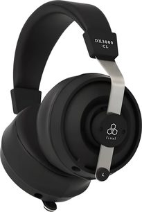 Černá circumaurální hi-fi sluchátka Final DX3000 CL s polstrovaným hlavovým mostem a kovovými rameny, pohled ze tří čtvrtin