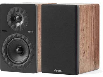Regálové reproduktory Elipson Prestige Facet II 6B ořech, čelní deska černá s reproduktory lemovanými geometrickým vzorem