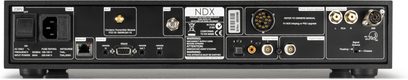 Naim Audio NDX tīkla audio atskaņotājs, aizmugures puse, audio un tīkla savienojumi, RCA, optiskās, koaksiālās, USB, Ethernet ligzdas