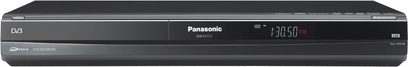 Panasonic DMR-EX773ECK Blu-ray-optager set forfra, sort front, blåt LED-display, DVB-logo