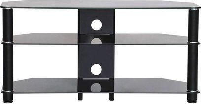 Ateca Simply 1000 sort og lysegrå audio-/videomøbel, 3 hylder i røgfarvet glas, 4 sorte cylindriske ben