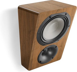 Boxă Dolby Atmos Canton AR 5 nuc, carcasă din lemn de nuc înclinată cu difuzor rotund și tweeter negru, vedere laterală