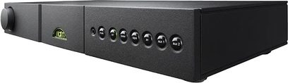 Naim Audio Nait hi-fi-forstærker, sort aluminiumskabinet, minimalistisk frontpanel, 7 jackstik, lydstyrkeknap