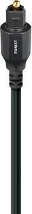 Cavo digitale ottico Audioquest Forest ottico 3m, connettore Toslink in plastica nera con punta dorata e iscrizione bianca, guaina in PVC nero con sottili strisce verdi, vista frontale