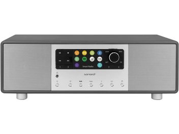 Sonoro Primus matte graphite - silver digital radio, front view, color screen, touch buttons, metal grille speakers