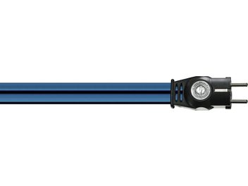 Síťový napájecí kabel Wireworld Stratus 7 2 m, modrý IEC konektor a černá síťová zástrčka, průhledný modrý plášť