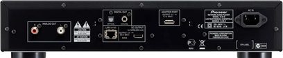 Pioneer N-30-K sort netværksaudioafspiller, bagside, audio- og netværksforbindelser, LED-display, kontrolknapper