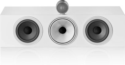 Bowers & Wilkins HTM71 S3 centrale luidspreker, satijnwit, vooraanzicht met 3 ronde luidsprekers en 1 tweeter