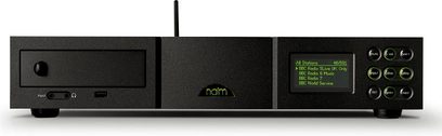 Naim Uniti alt-i-ét high-fidelity system i sort set forfra, med CD-afspiller, LCD-skærm og kontrolknapper