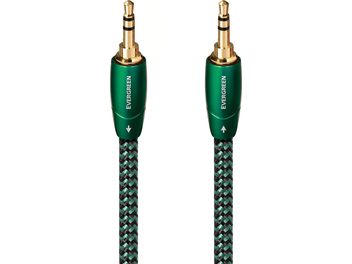 Analoges Mini-Klinkenkabel Audioquest Evergreen 3,5 mm Jack/Jack, 3 m, grüne und schwarze geflochtene Nylonummantelung, metallische grüne anodisierte Stecker mit vergoldeten Kontakten, Frontansicht