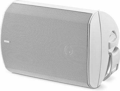 Focal 100 OD6 witte luidspreker, vooraanzicht, rechthoekige metalen grille, witte afgeronde zijkanten van de kast