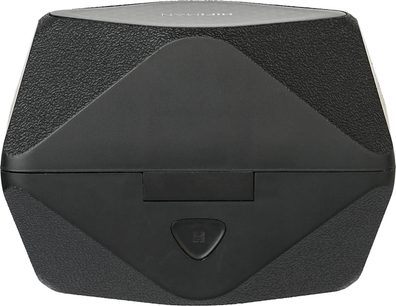 Zatvorené puzdro slúchadiel Hifiman Svanar Wireless 2, čierne a sivé, s hranatými tvarmi a textúrovanými povrchmi