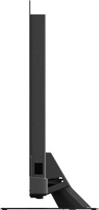 Panasonic TV-42Z90BE6 high-definition television, matte black in metal and plastic, left side view, ultra-thin screen with a thickened lower rear casing and a tiltable triangular stand attached to a rectangular base