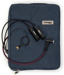 Kabel Thorens PhonoConnect PHC 150 DIN-XLR 1,5 m s černým a vínovým opleteným pláštěm, černými kovovými konektory a zemnící svorkou, pohled shora