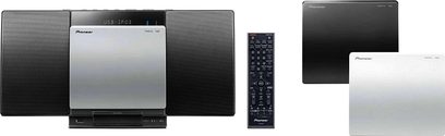 Pioneer X-SMC00 sort, kompakt alt-i-en hi-fi-anlæg med CD-afspiller, USB-port, FM-tuner, fjernbetjening og to højttalere